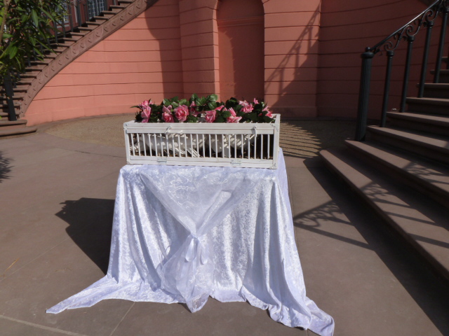 Hochzeitstauben rosa Rosen