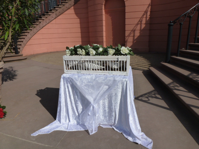 Hochzeitstauben weisse Rosen